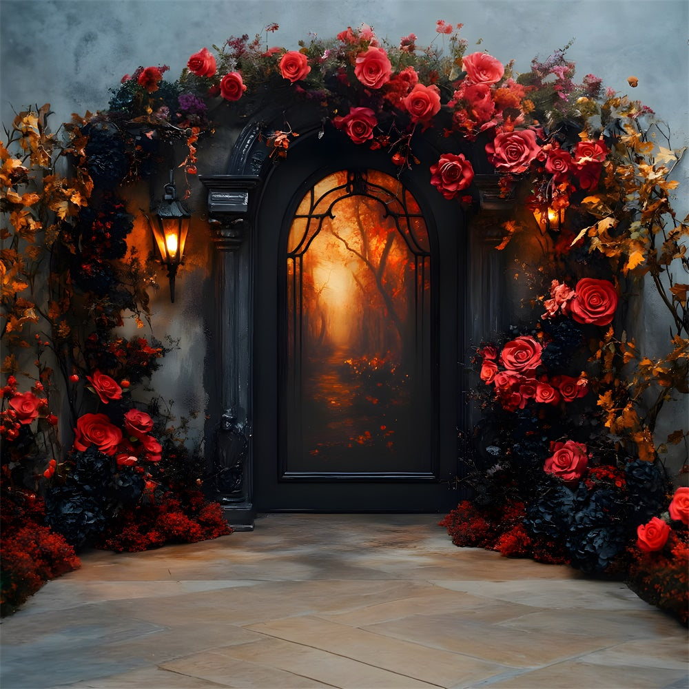 Sfondo Di Ghirlanda Di Fiori Per Porta Ad Arco Di Halloween RR9-98