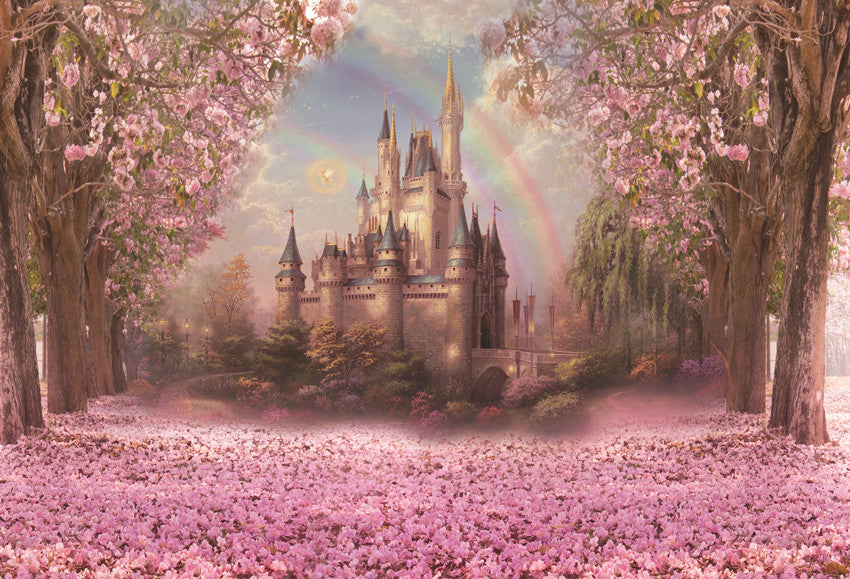 Fantastico Sfondo Con Fiori Rosa Castello Per Fotografia S-2711