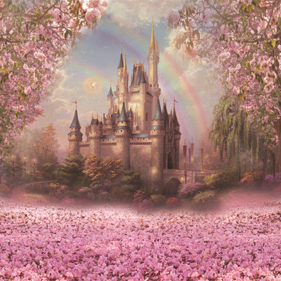 Fantastico Sfondo Con Fiori Rosa Castello Per Fotografia S-2711