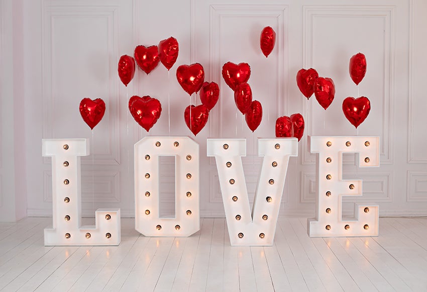 Valentine?¡¥s Day Red Heart Balloons LOVE Backdrop