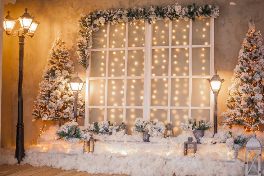 Fondo Della Decorazione Delle Luci Dell'Albero Di Natale Della Finestra SH657