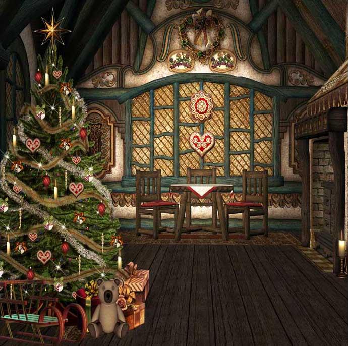 Regalo Per Albero Di Natale Casa In Legno Fondale Per Cabina Fotografica ST-452