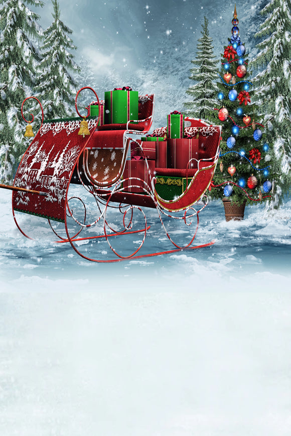 Regalo Dell'Albero Di Natale Sulla Slitta Di Babbo Natale Sfondo Con Neve Per L'Immagine ST-454