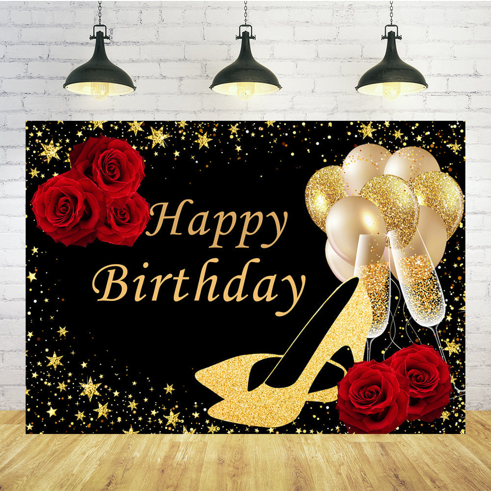 Compleanno Tacchi Dorati Palloncini Rose Sfondo Personalizzato TKH1528