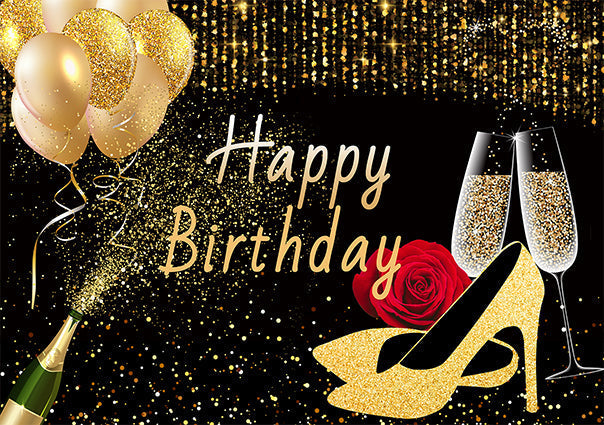 Palloncini Con Tacchi Dorati Sfondo Di Compleanno Con Champagne TKH1542