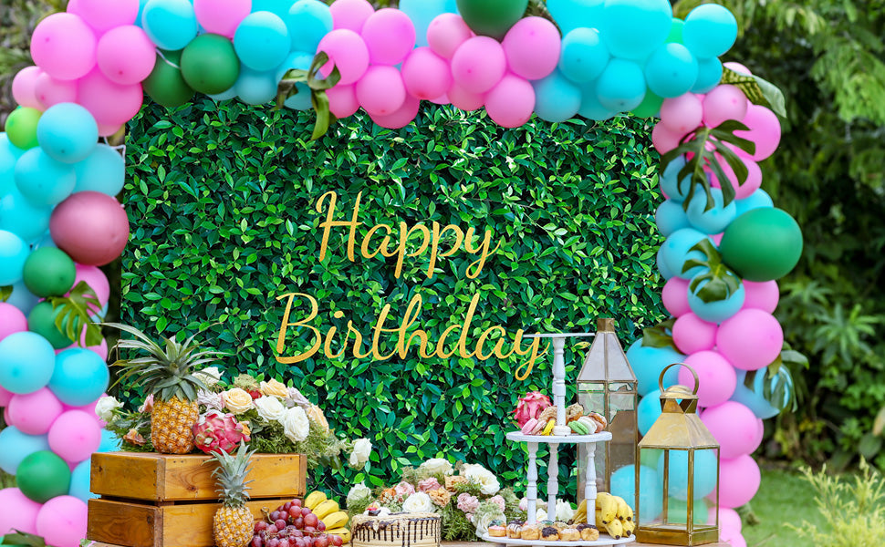 Sfondo Da Parete Con Foglie Verdi Di Compleanno Personalizzato TKH1552