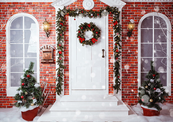 Sfondo Di Ghirlande Per Porte Di Casa Decorate In Natale TKH1561