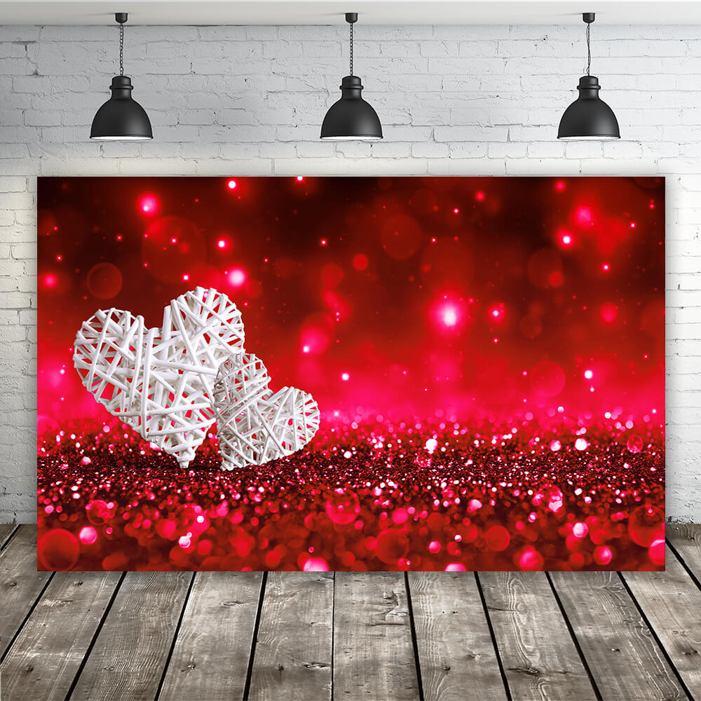 Sfondo Fotografico Per San Valentino Sfondo Rosso Glitterato Cuori Bianchi Tema D'Amore VAT-40